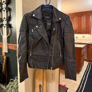 New With Tags Barneys Originals Clara Leather Jacket in Black Size 12